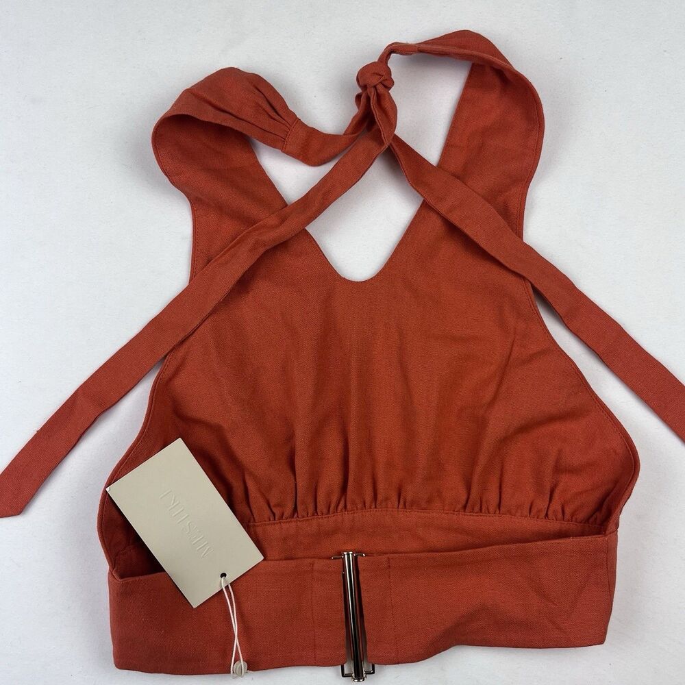 Meshki Women’s Linen Halter Top Crop Rust Orange Small Tie Back Adjustable New - Picture 8 of 16